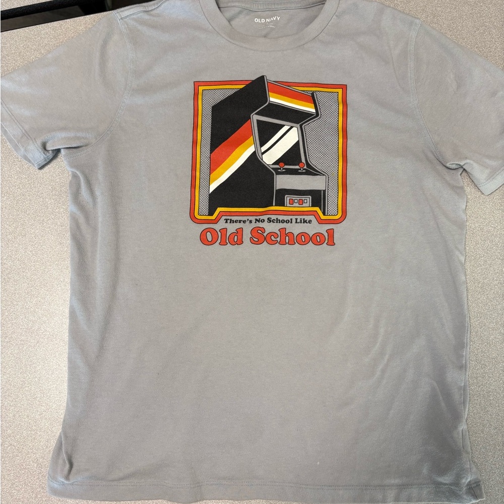 Old Navy Men's Gray Retro Arcade Graphic Cotton Crew Neck Short Sleeve T-Shirt S